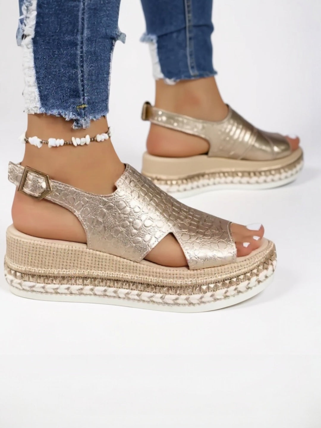Gianna | Women's Metallic Open Toe Slingback Orthopedic Platform Sandals