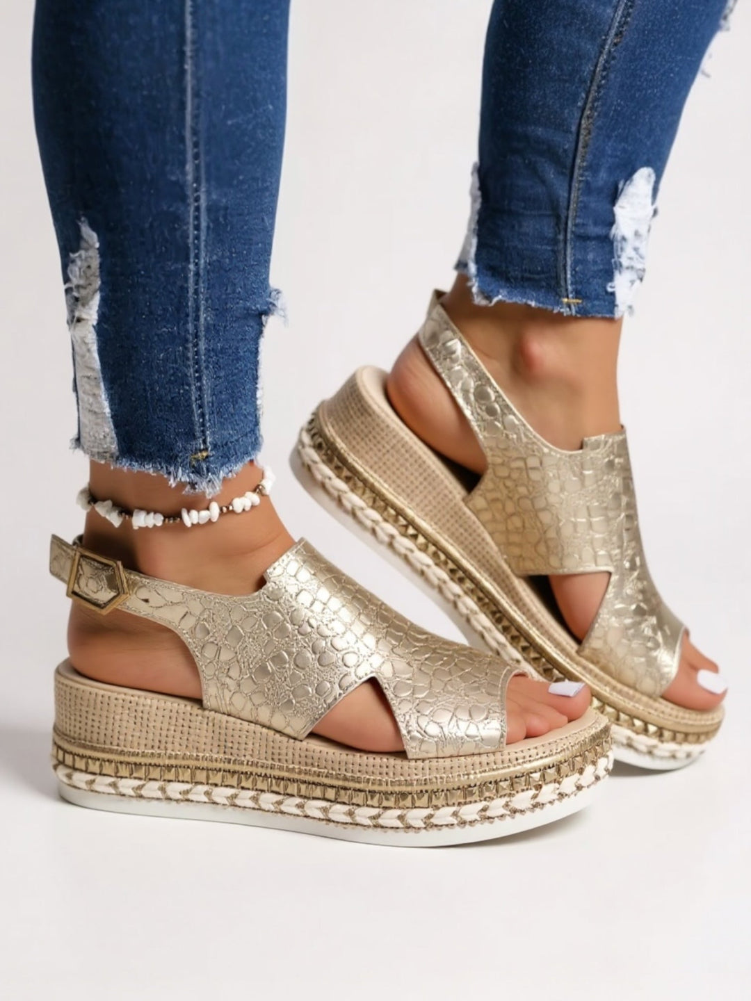 Gianna | Women's Metallic Open Toe Slingback Orthopedic Platform Sandals