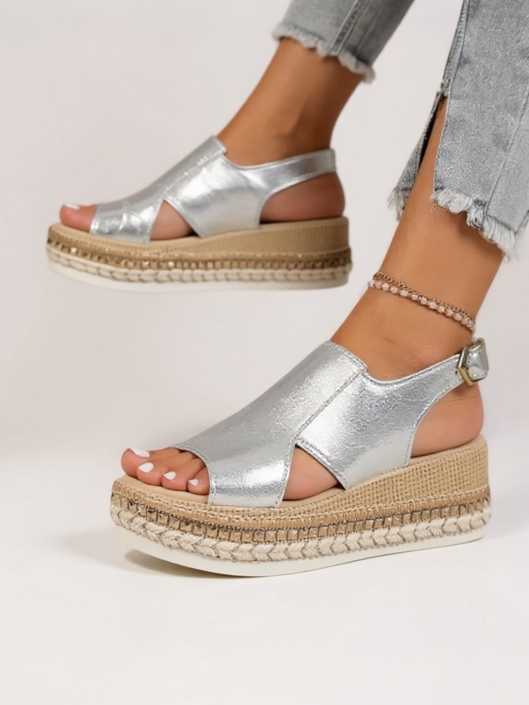 Gianna | Women's Metallic Open Toe Slingback Orthopedic Platform Sandals