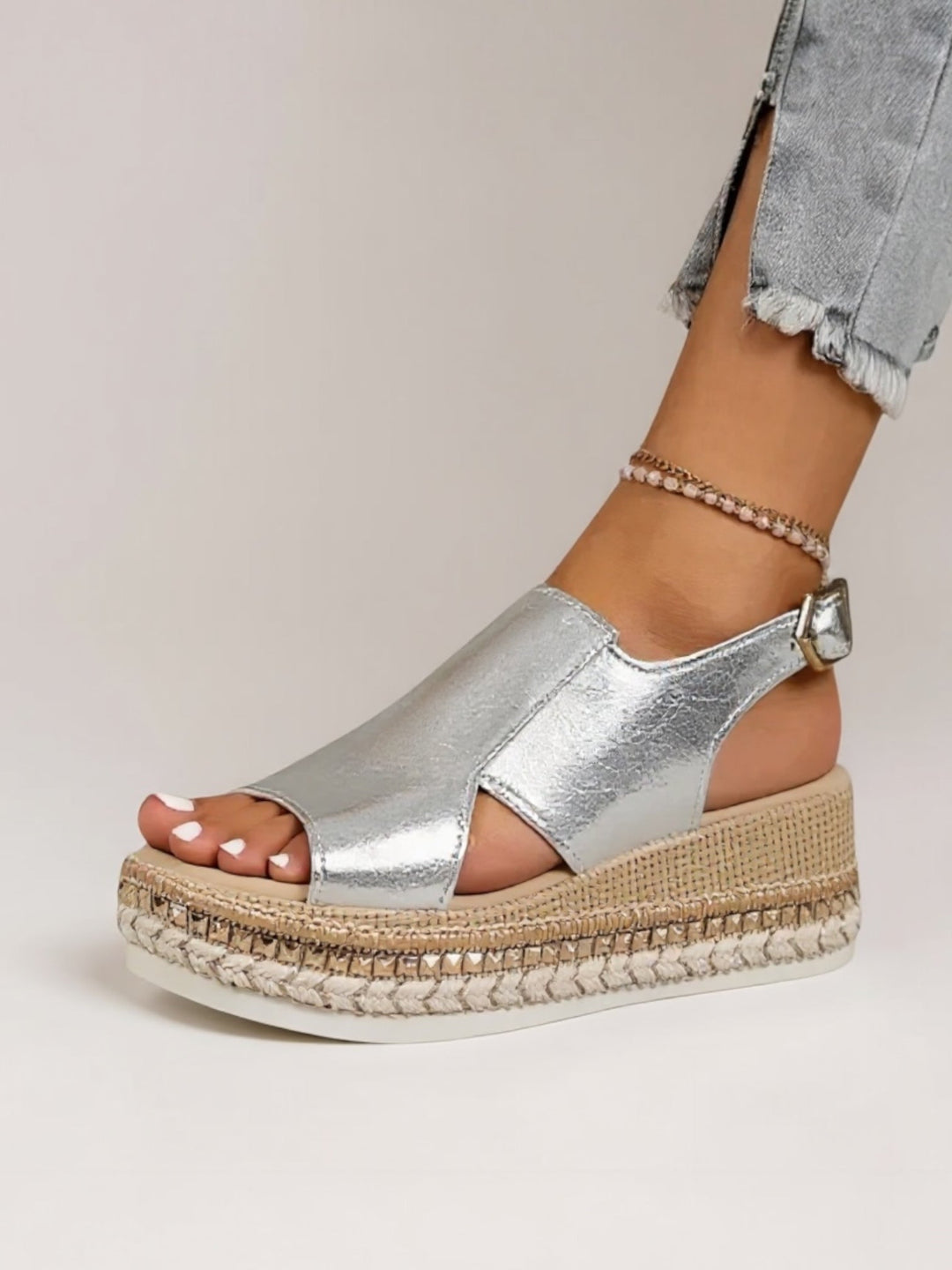 Gianna | Women's Metallic Open Toe Slingback Orthopedic Platform Sandals