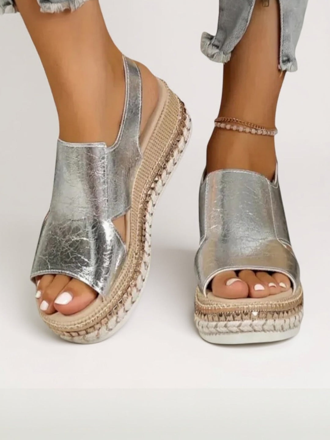 Gianna | Women's Metallic Open Toe Slingback Orthopedic Platform Sandals