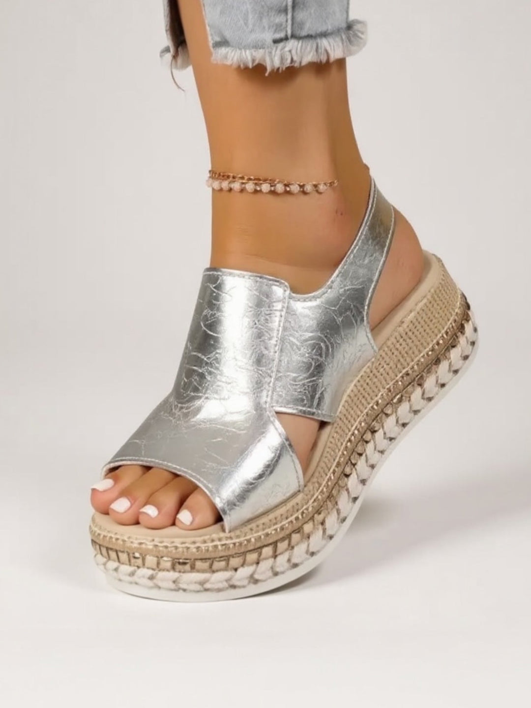 Gianna | Women's Metallic Open Toe Slingback Orthopedic Platform Sandals