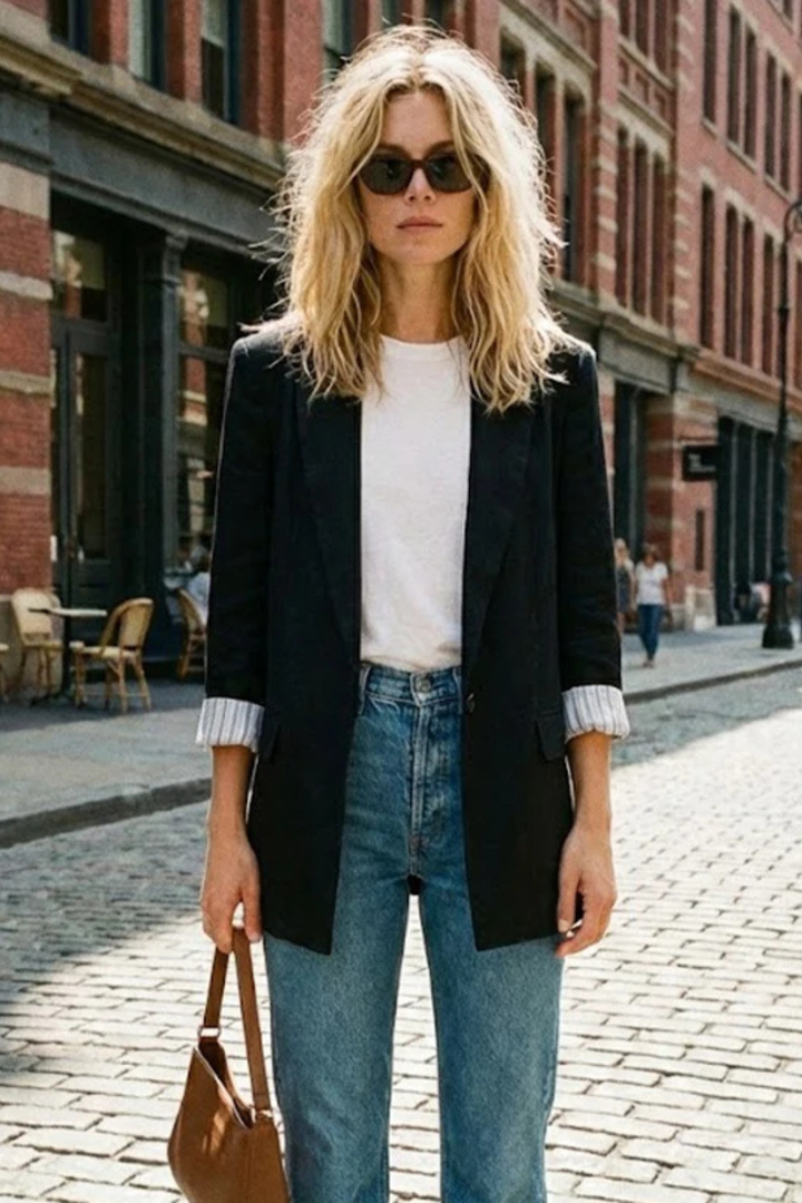 Giselle | Women's Striped Cuff Oversized Lapel Blazer