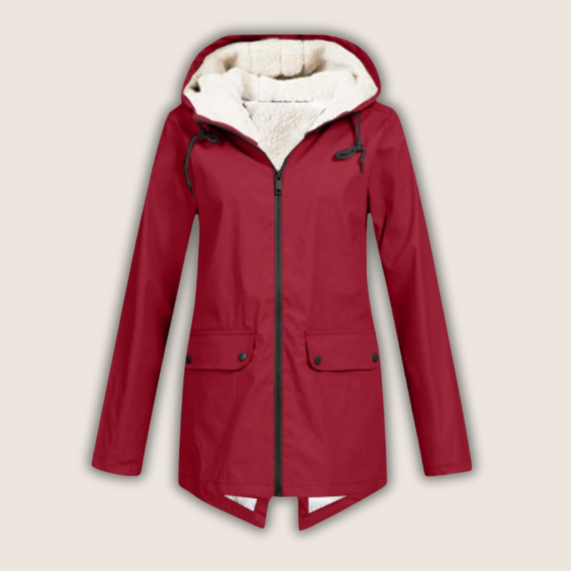 Hana | Women's Sherpa-Hood Zip Windproof Rain Jacket