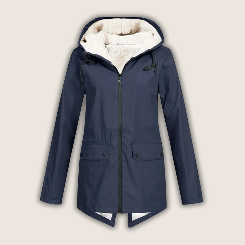 Hana | Women's Sherpa-Hood Zip Windproof Rain Jacket