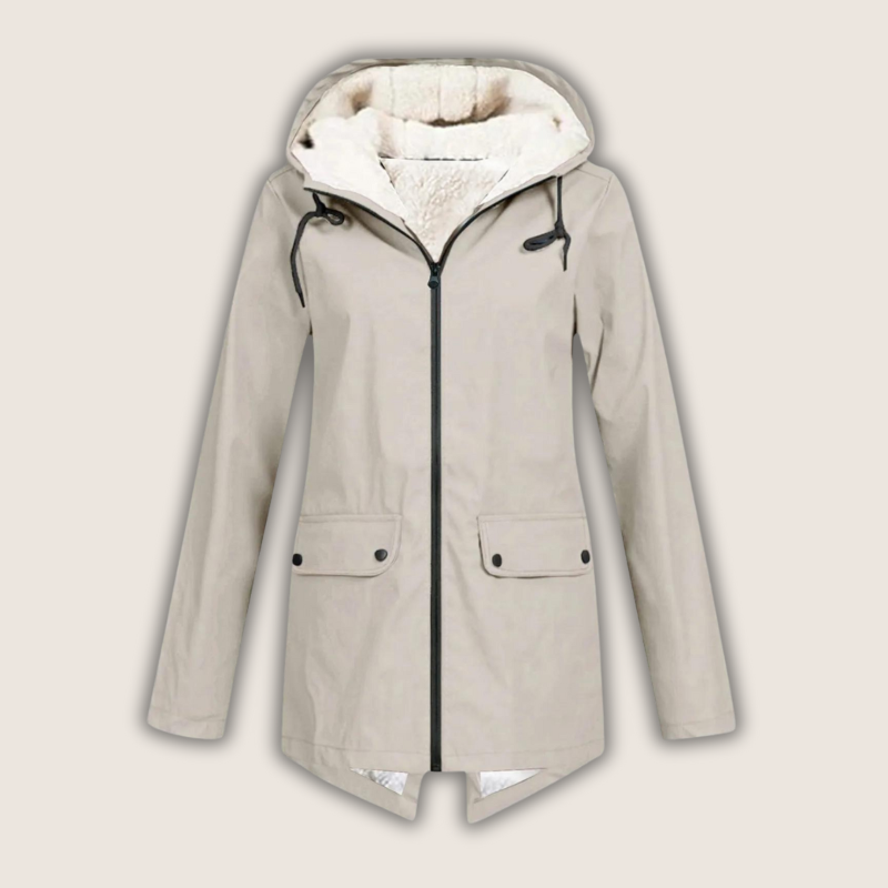 Hana | Women's Sherpa-Hood Zip Windproof Rain Jacket