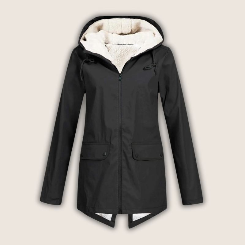 Hana | Women's Sherpa-Hood Zip Windproof Rain Jacket