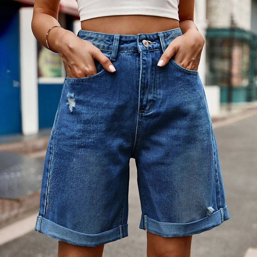 Hester | Women's Casual Cuffed Denim Bermuda Shorts