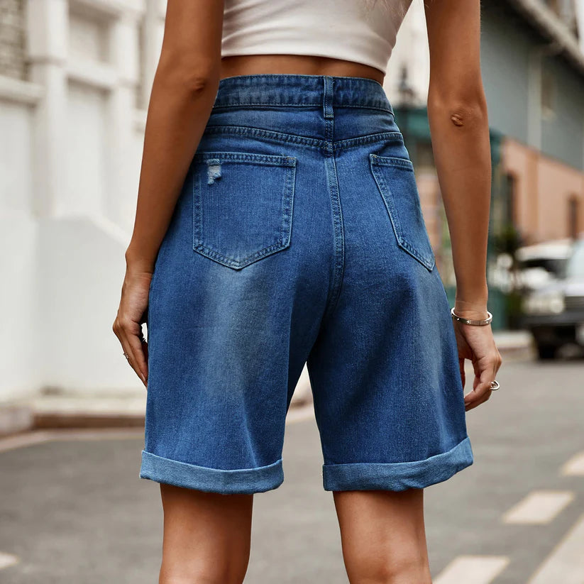 Hester | Women's Casual Cuffed Denim Bermuda Shorts