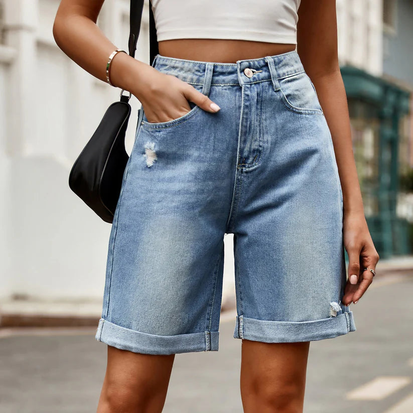 Hester | Women's Casual Cuffed Denim Bermuda Shorts