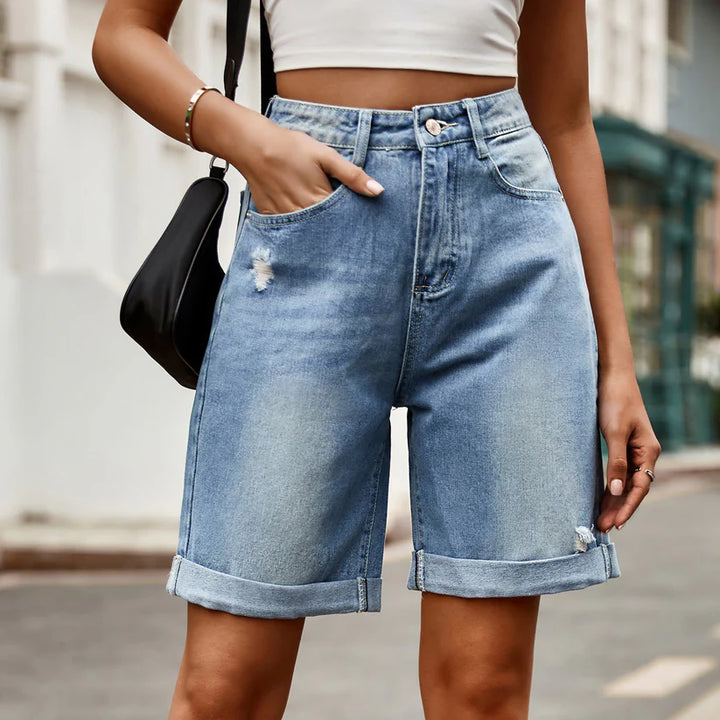 Hester | Women's Casual Cuffed Denim Bermuda Shorts
