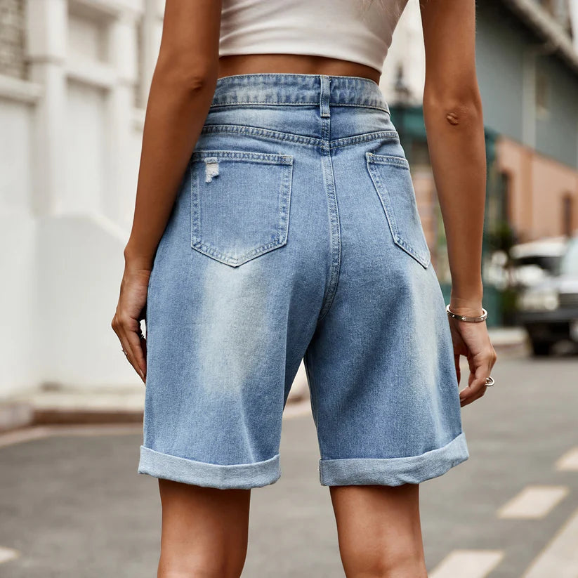 Hester | Women's Casual Cuffed Denim Bermuda Shorts