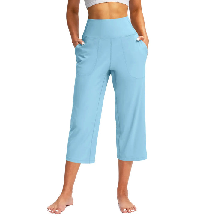 Iris | Women's High Waist Pocket Stretch Wide Leg Capri Pants