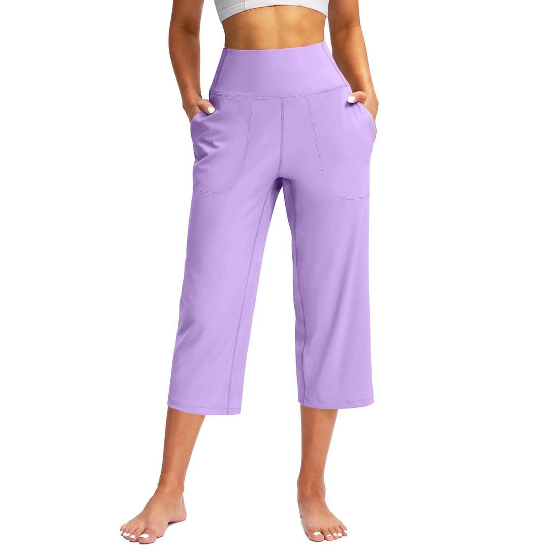 Iris | Women's High Waist Pocket Stretch Wide Leg Capri Pants