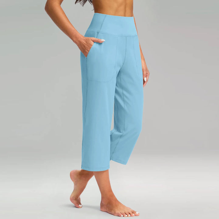 Iris | Women's High Waist Pocket Stretch Wide Leg Capri Pants