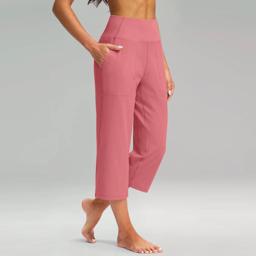 Iris | Women's High Waist Pocket Stretch Wide Leg Capri Pants