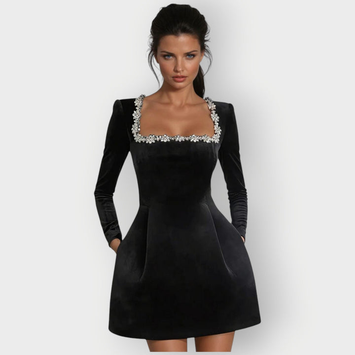 Isadora | Women's Homecoming Square-Neck Long-Sleeve Mini Dress
