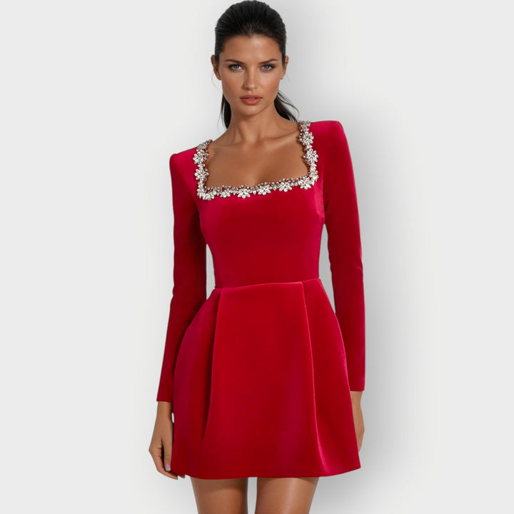 Isadora | Women's Homecoming Square-Neck Long-Sleeve Mini Dress