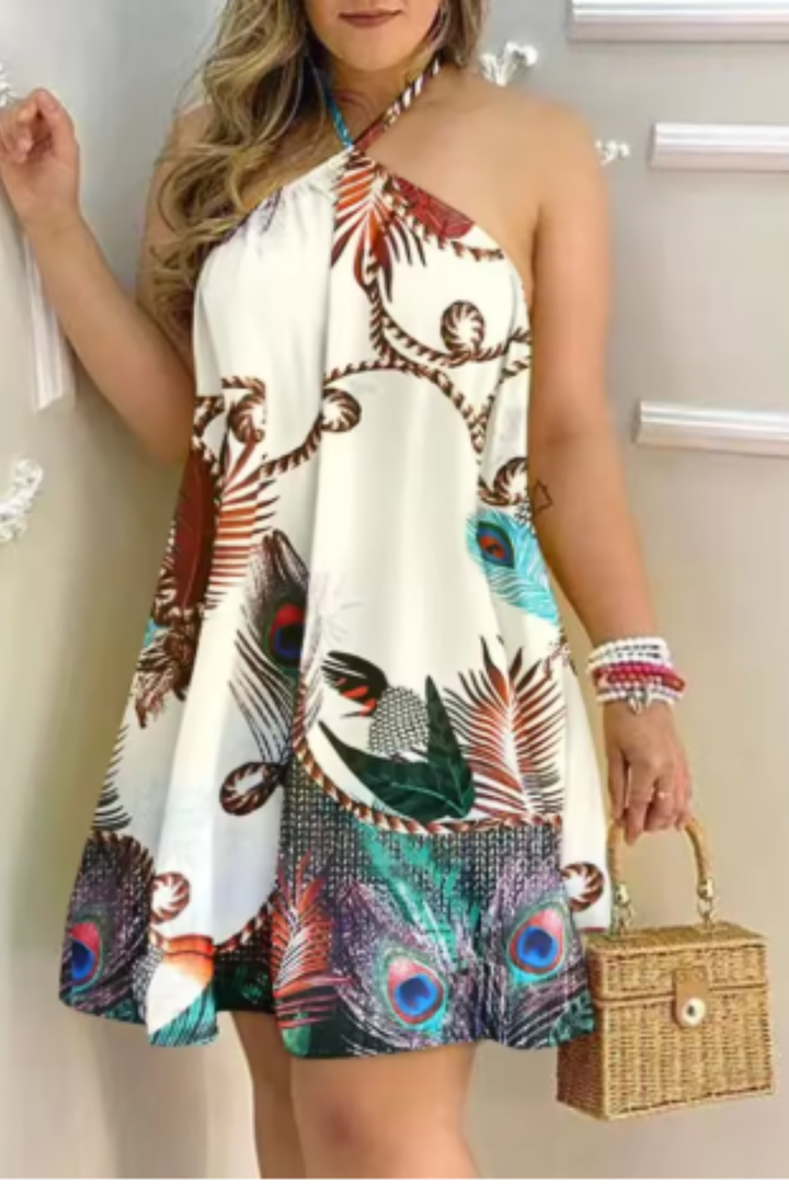 Kalea | Women's Summer Halter Neck Printed Backless Mini Dress