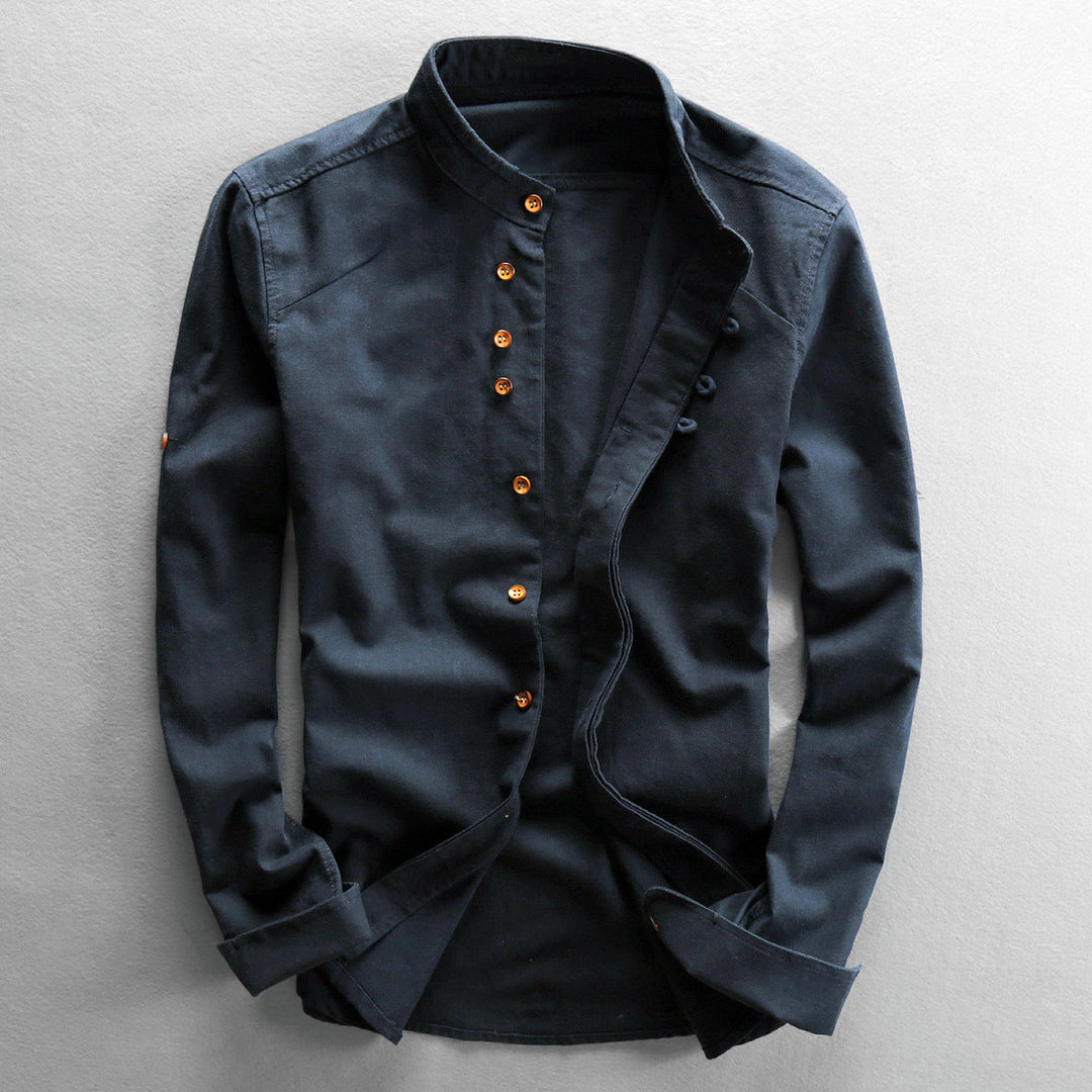 Kenji | Men's Mandarin-Collar Long-Sleeve Casual Shirt