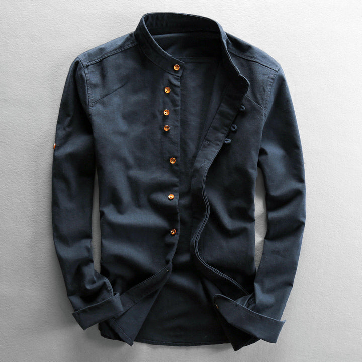 Kenji | Men's Mandarin-Collar Long-Sleeve Casual Shirt