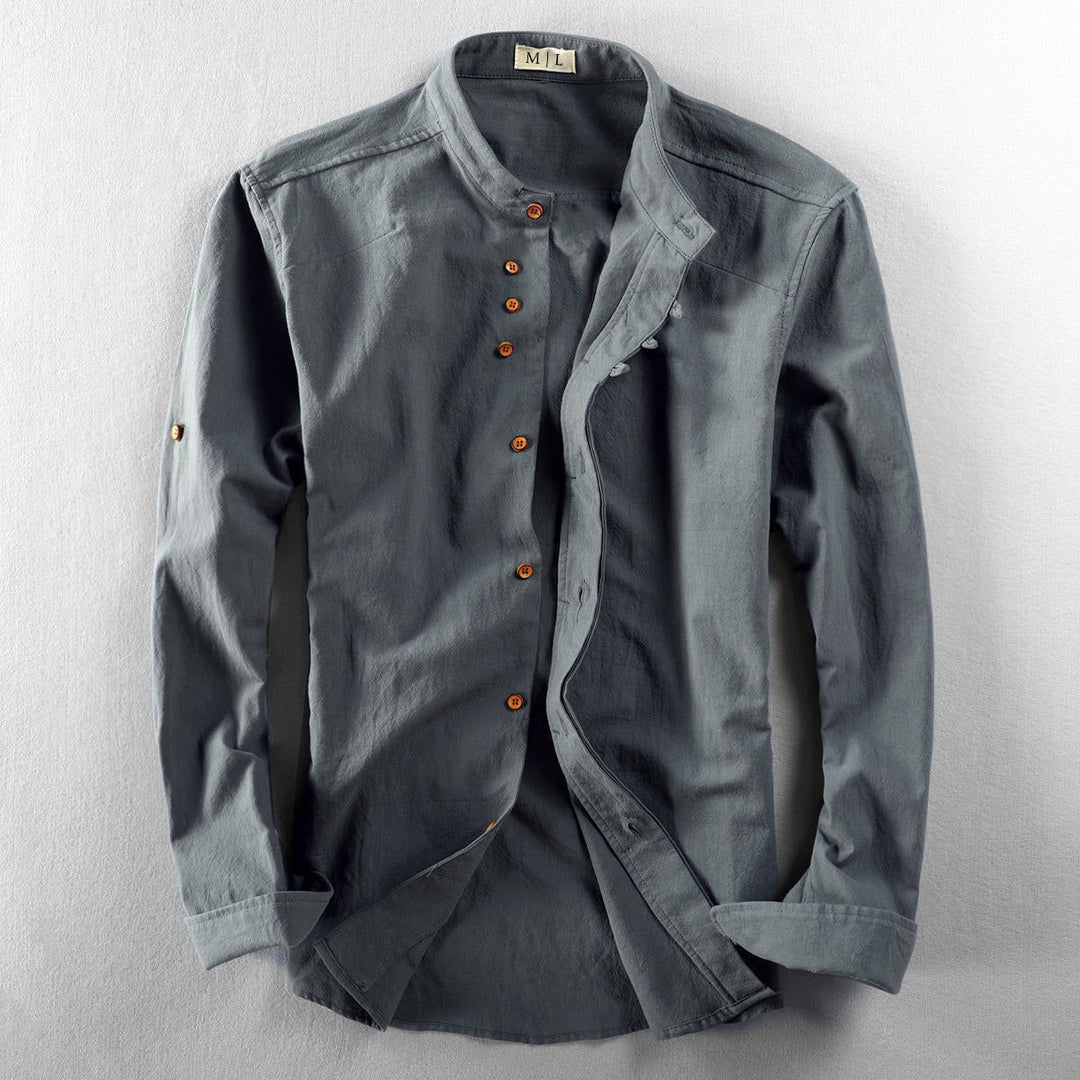 Kenji | Men's Mandarin-Collar Long-Sleeve Casual Shirt