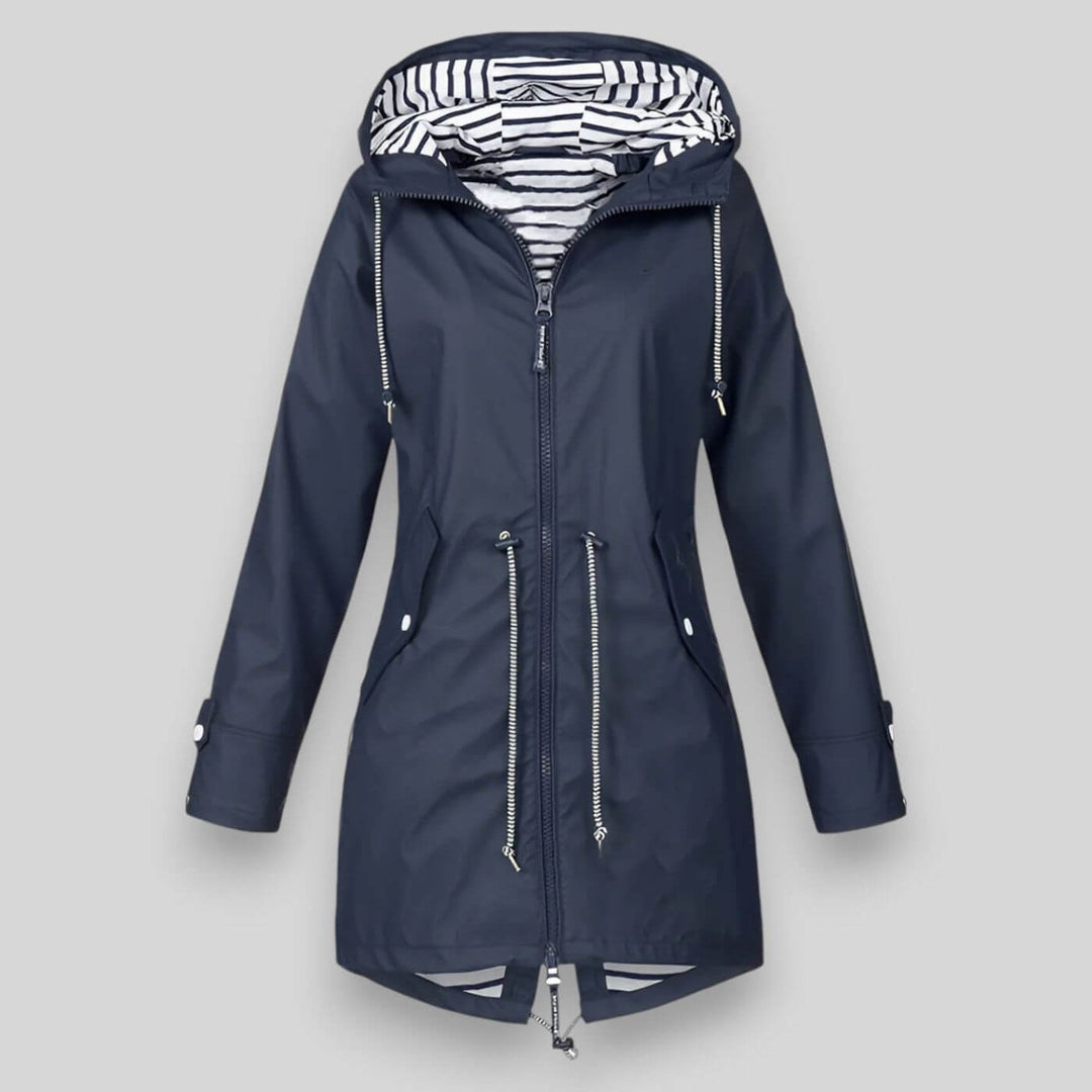 Lena | Women's Striped Hooded Longline Rain Jacket