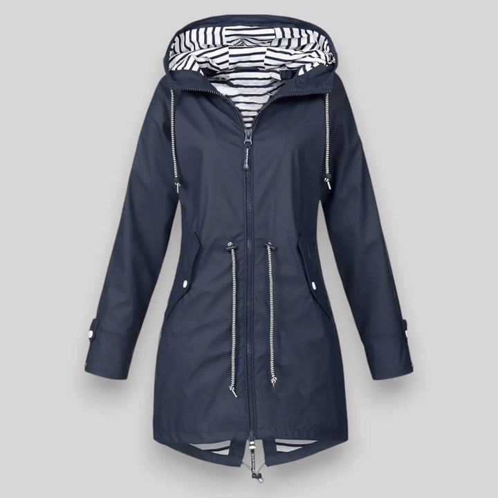 Lena | Women's Striped Hooded Longline Rain Jacket
