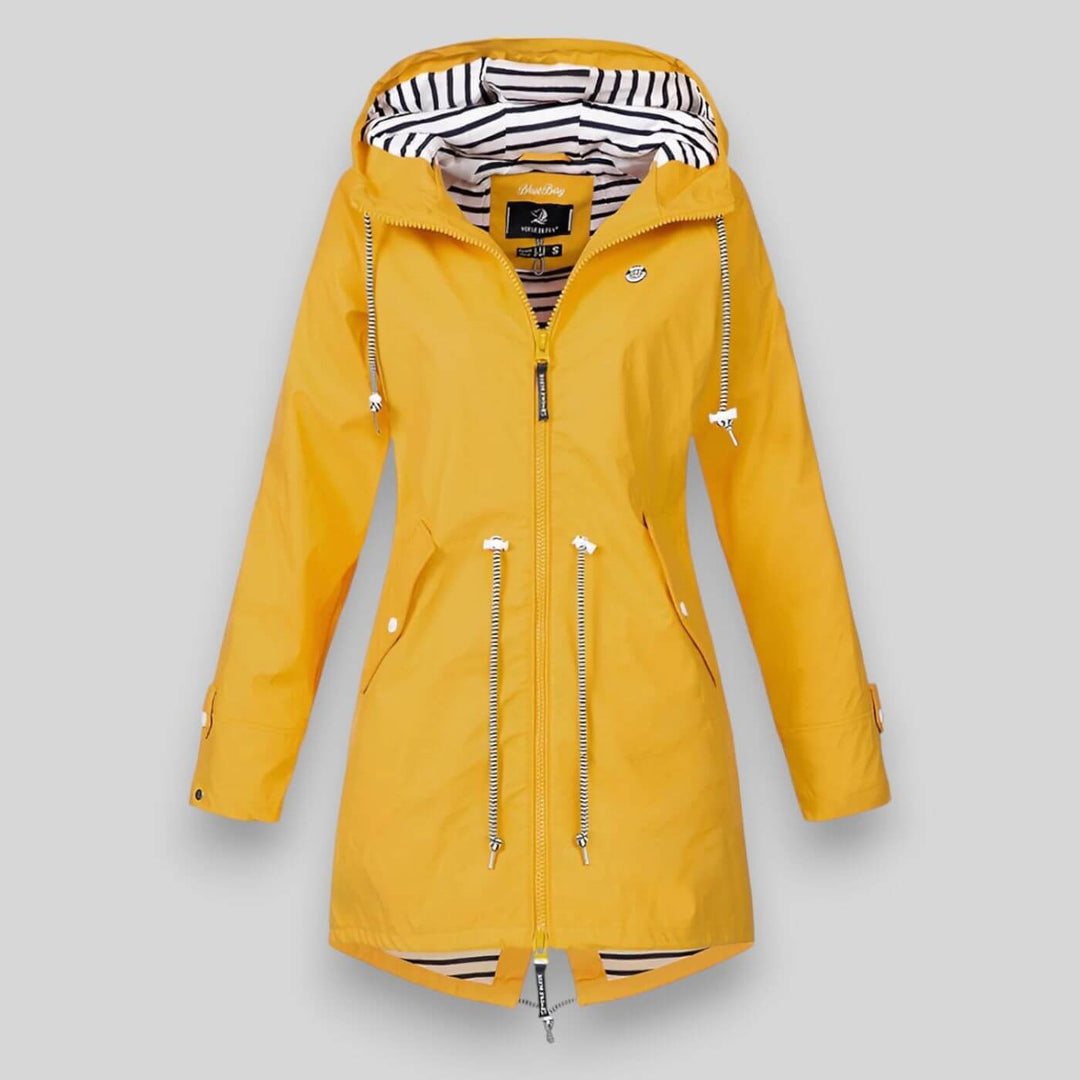 Lena | Women's Striped Hooded Longline Rain Jacket