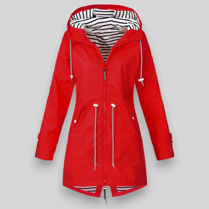 Lena | Women's Striped Hooded Longline Rain Jacket