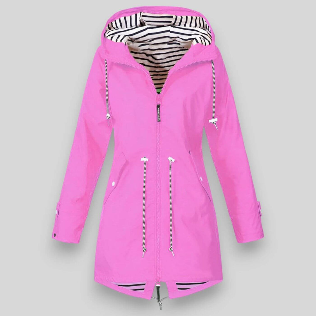 Lena | Women's Striped Hooded Longline Rain Jacket