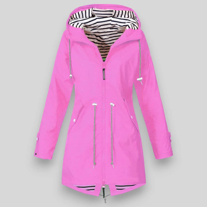 Lena | Women's Striped Hooded Longline Rain Jacket