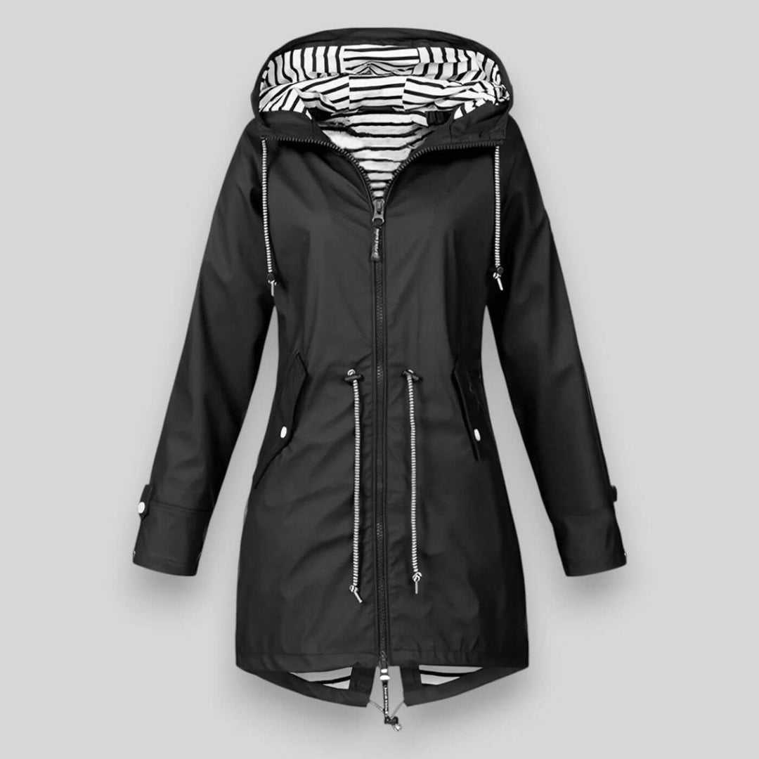 Lena | Women's Striped Hooded Longline Rain Jacket