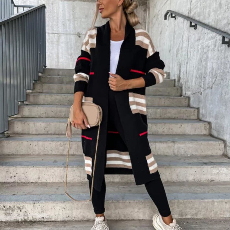 Margot | Women's Oversized Striped Shawl Collar Longline Cardigan