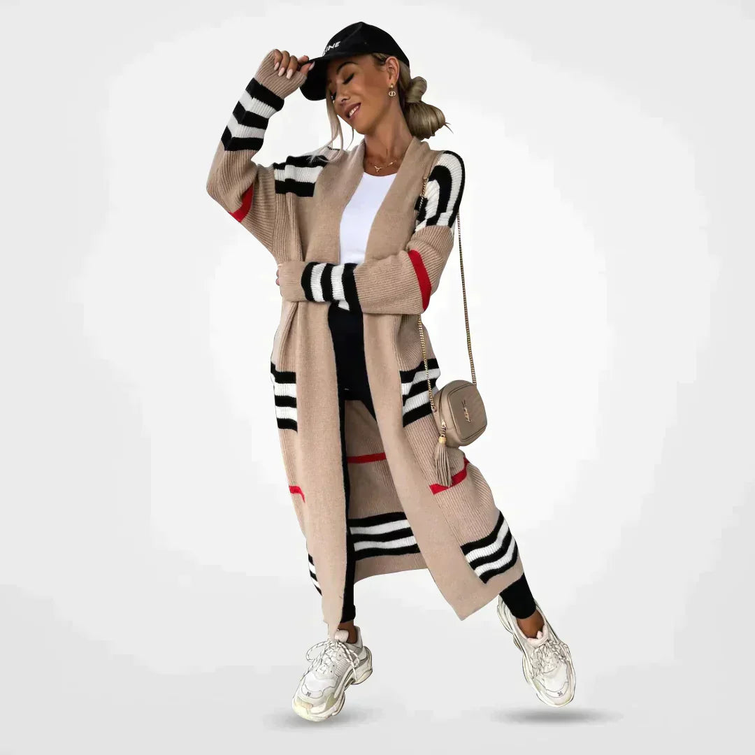 Margot | Women's Oversized Striped Shawl Collar Longline Cardigan