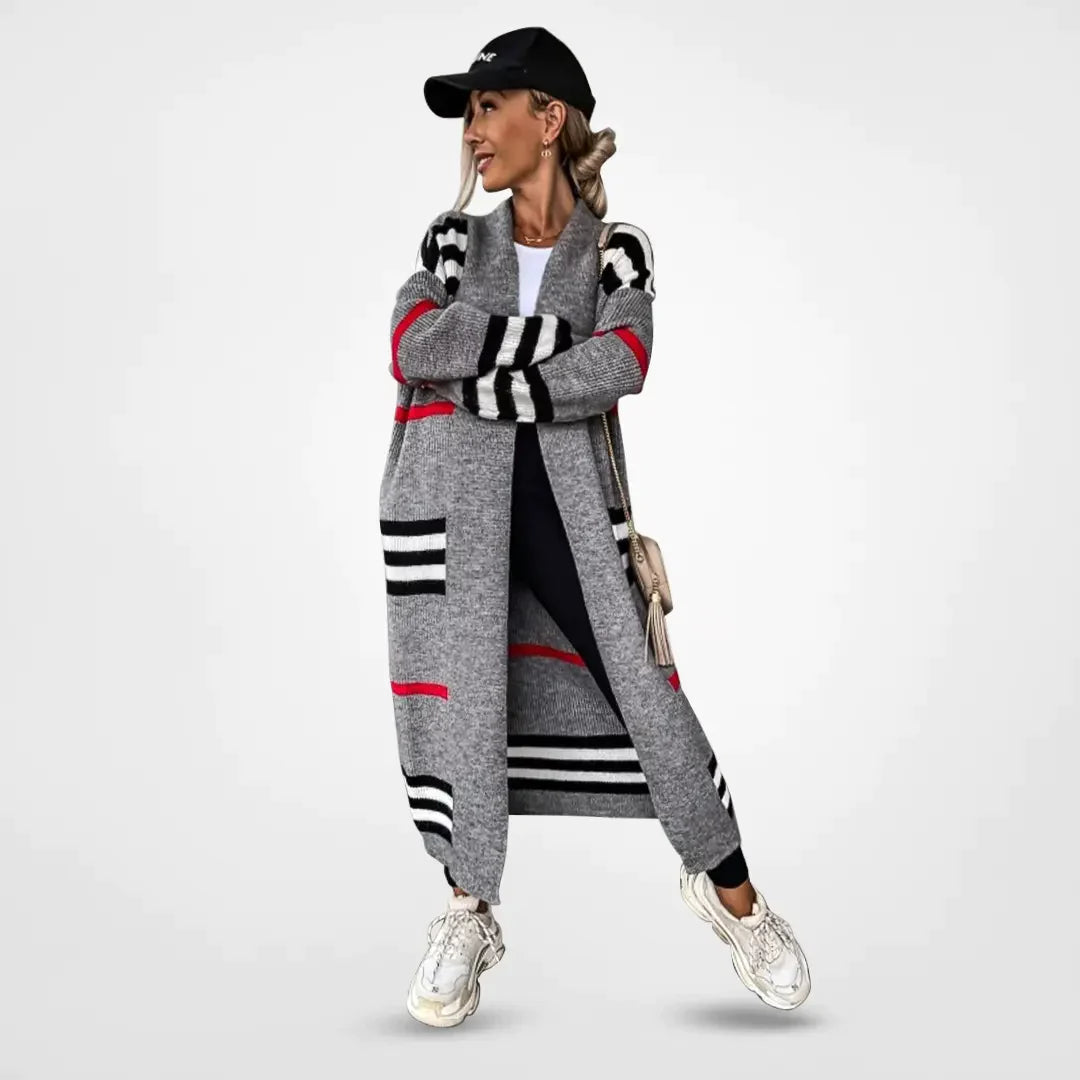 Margot | Women's Oversized Striped Shawl Collar Longline Cardigan