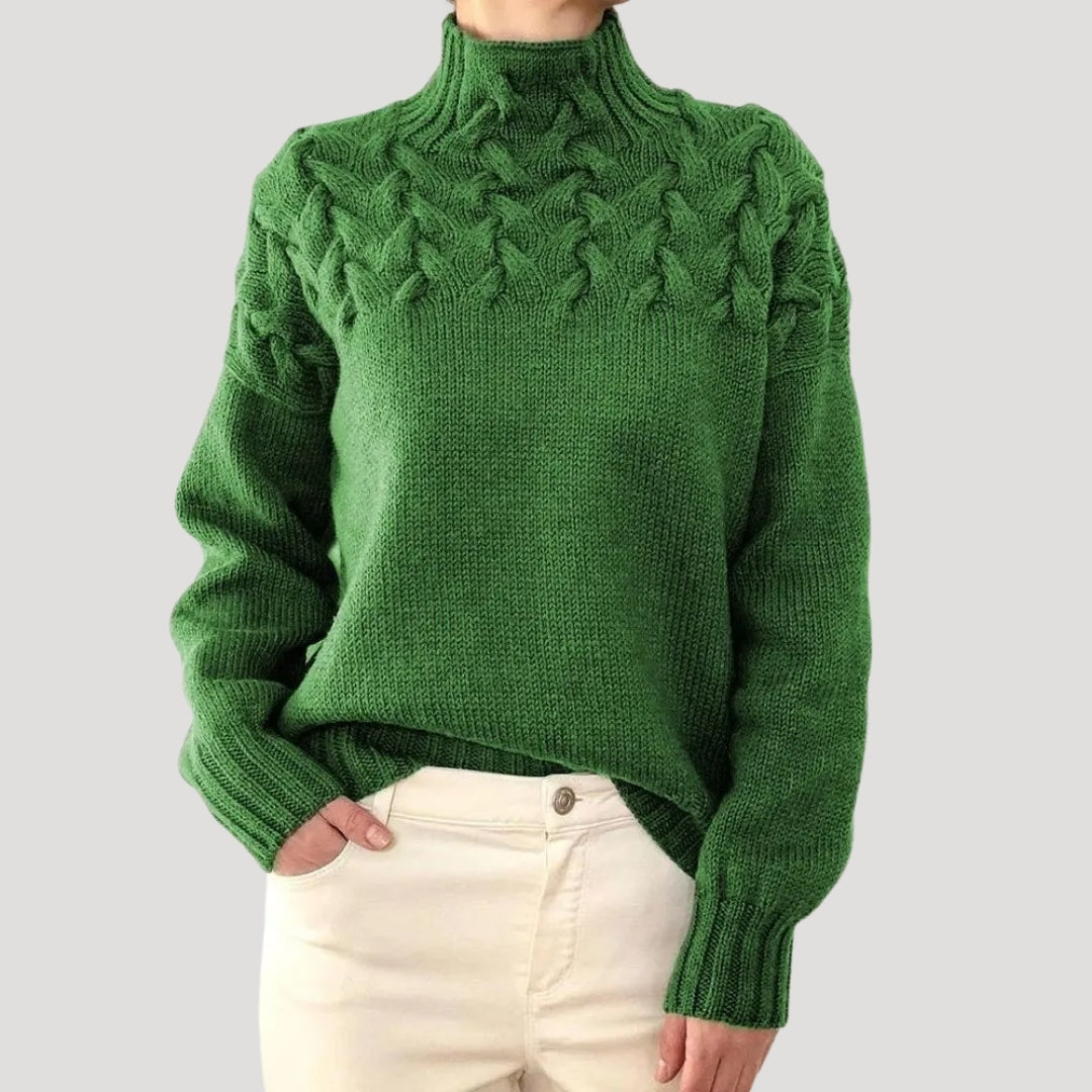 Marlowe | Women's Cable Knit Turtleneck Long Sleeve Sweater