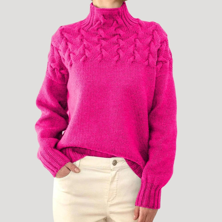 Marlowe | Women's Cable Knit Turtleneck Long Sleeve Sweater
