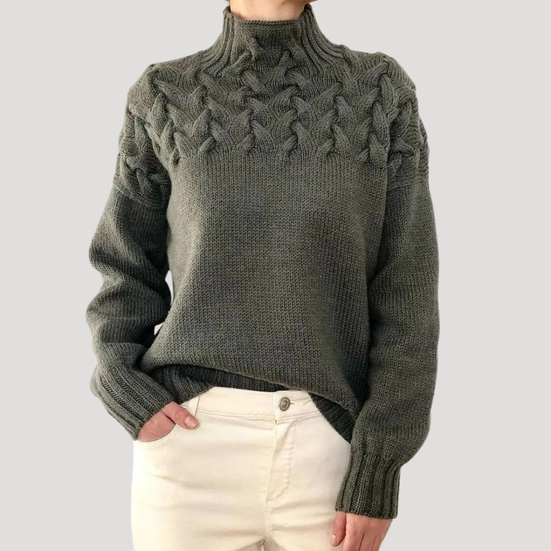 Marlowe | Women's Cable Knit Turtleneck Long Sleeve Sweater