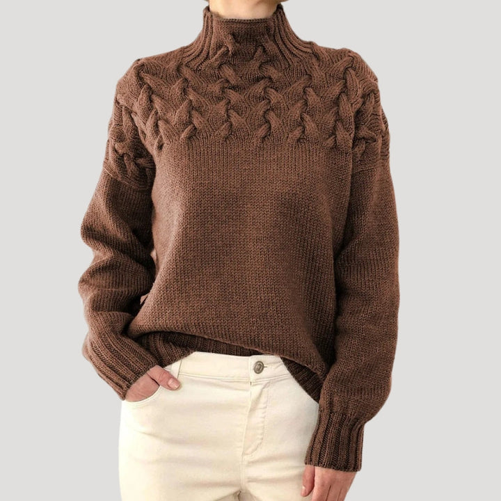 Marlowe | Women's Cable Knit Turtleneck Long Sleeve Sweater