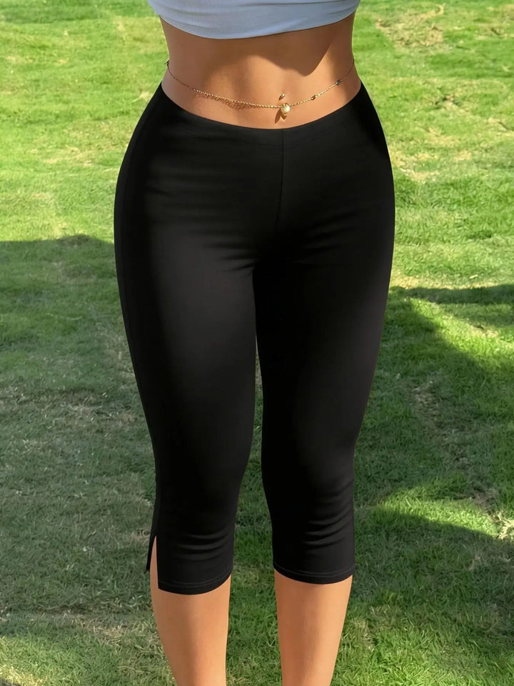 Maya | Women's Athletic Side Slit Stretch Slim Capri Pants