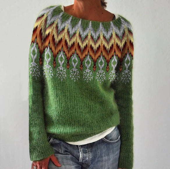 Nora | Women's Fair Isle Crew Neck Long Sleeve Sweater