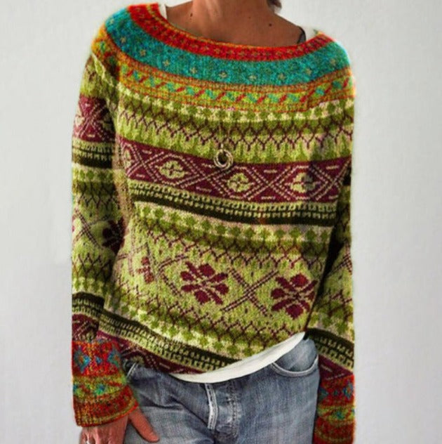 Nora | Women's Fair Isle Crew Neck Long Sleeve Sweater
