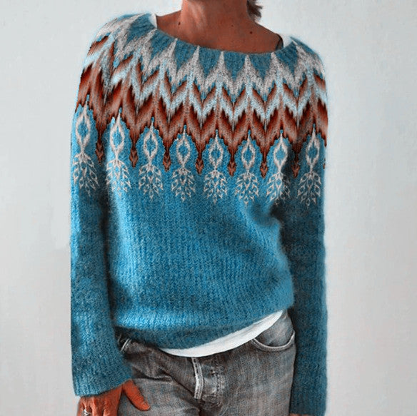 Nora | Women's Fair Isle Crew Neck Long Sleeve Sweater