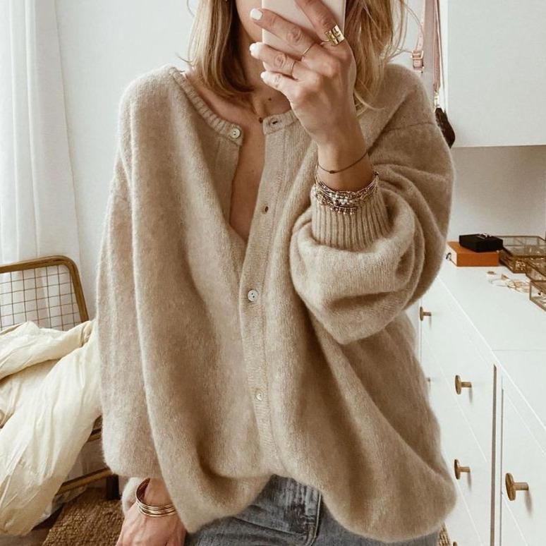 Nora | Women's Oversized Crew Neck Balloon Sleeve Cardigan