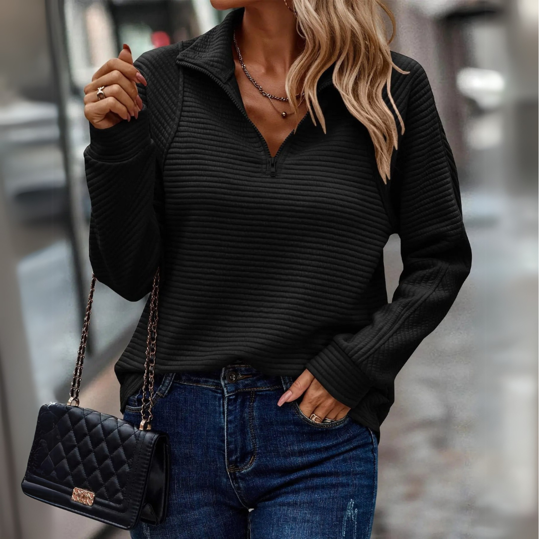 Nora | Women's Ribbed Half-Zip Long Sleeve Sweater