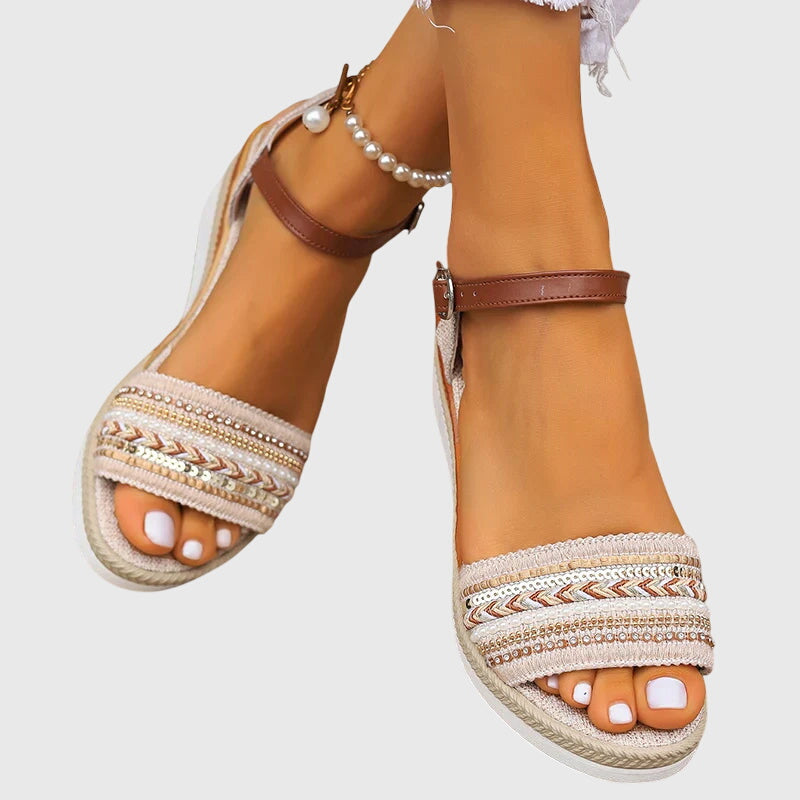Paloma | Women's Sequin Beaded Orthopedic Platform Wedge Sandals