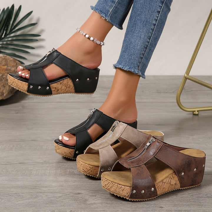 Rosalie | Women's Boho Zip Front Orthopedic Wedge Platform Sandals