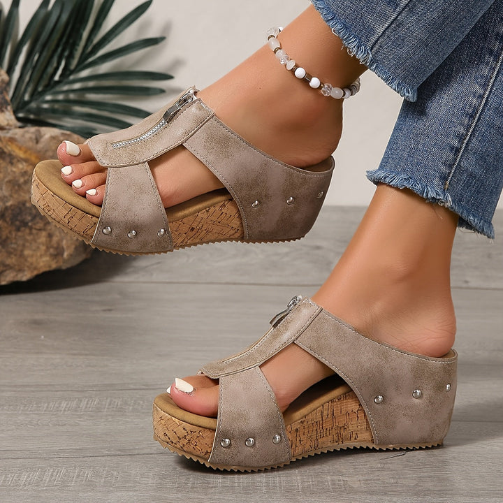 Rosalie | Women's Boho Zip Front Orthopedic Wedge Platform Sandals