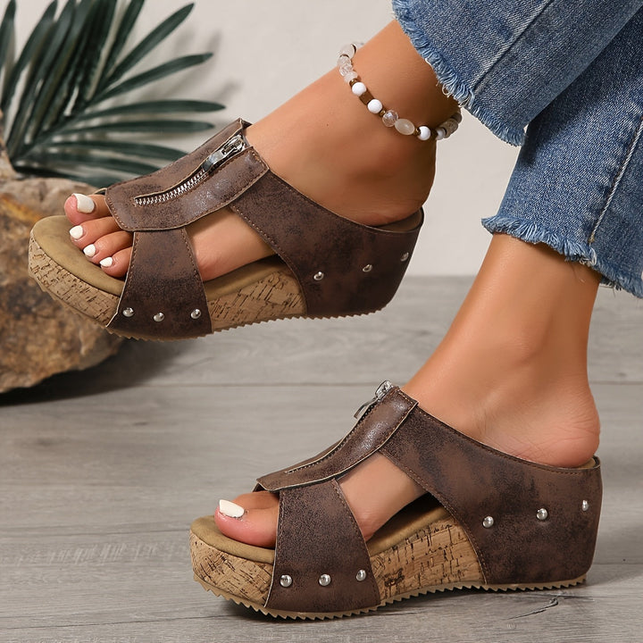 Rosalie | Women's Boho Zip Front Orthopedic Wedge Platform Sandals